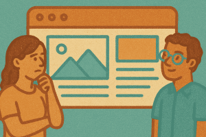 Small business owner considering the benefits of custom web design.