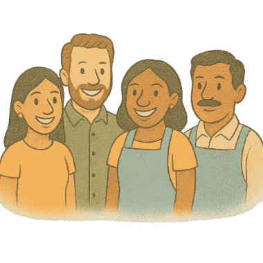 Color-pencil style image of Phoenix business owners smiling in a group.