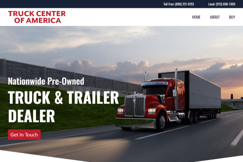 Screenshot of the Truck Center of America website featuring a full-page video background of a semi-truck driving down the highway.