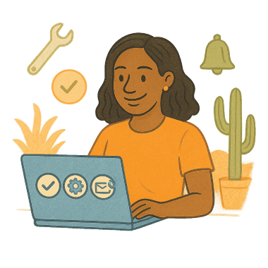 Woman managing a small business website on a laptop in Phoenix, Arizona.