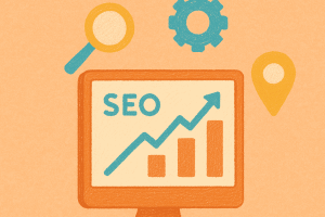 Image of a desktop computer with an SEO tracking dashboard on the screen.